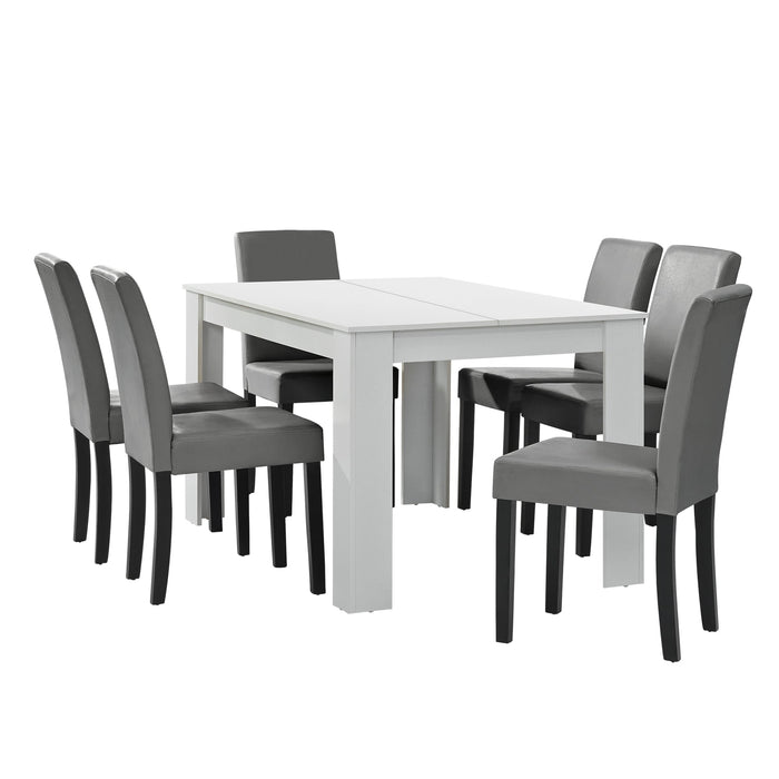 Tavolo soggiorno pranzo con 6 sedie imbottite 140 cm bianco grigio 03_0004021