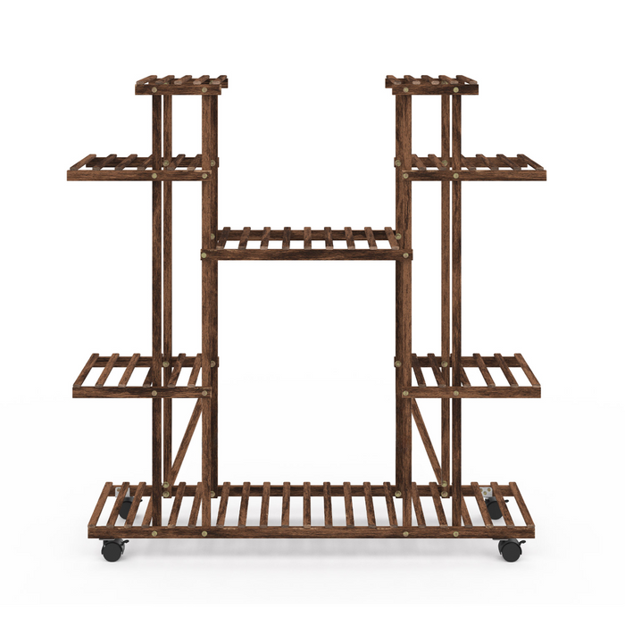 IDMarket - Estante para macetas de madera con ruedas - soporte para plantas