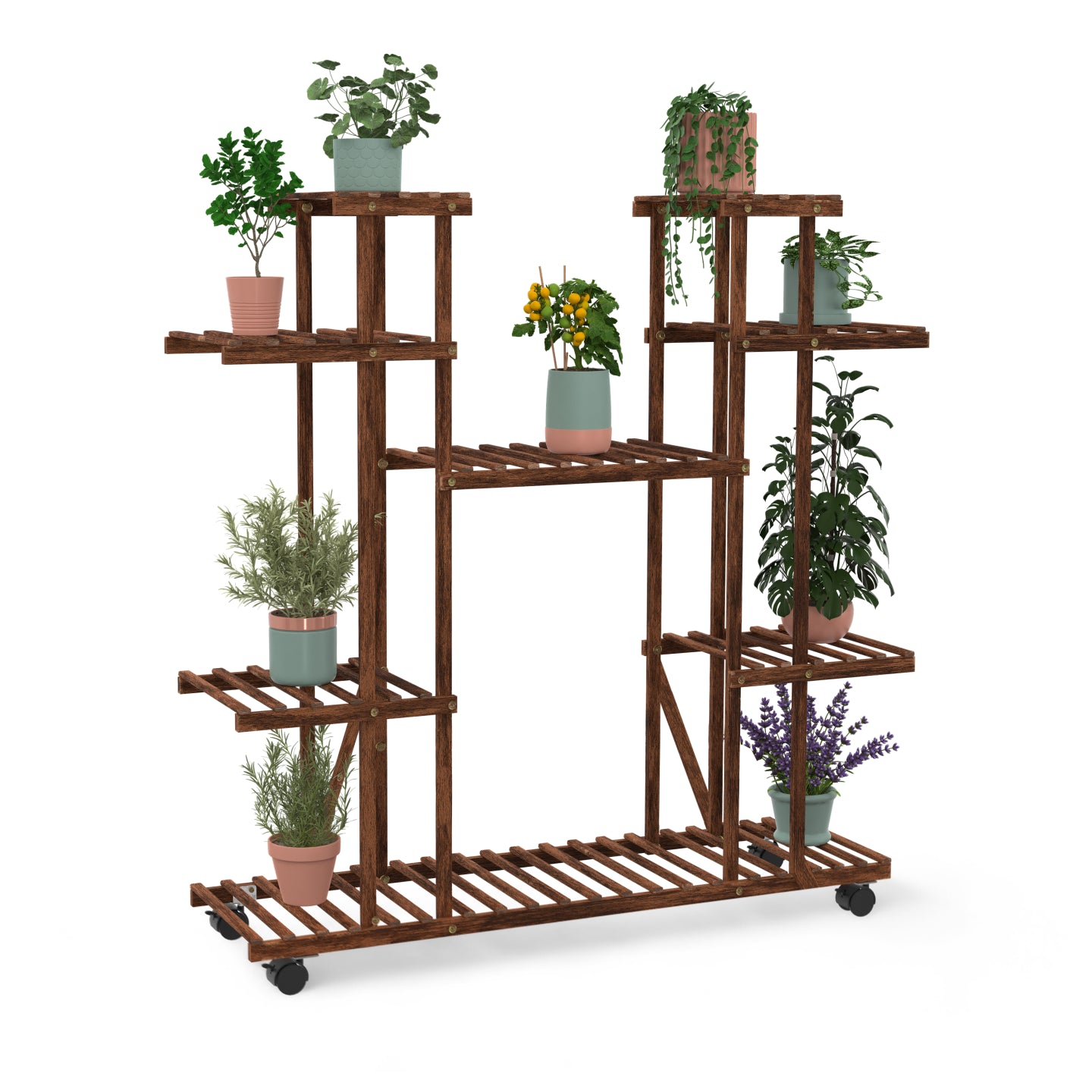 IDMarket - Estante para macetas de madera con ruedas - soporte para plantas