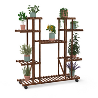 IDMarket - Estante para macetas de madera con ruedas - soporte para plantas