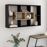 IDMarket - Estantería mural COLETTE con 8 compartimentos negros y efecto madera