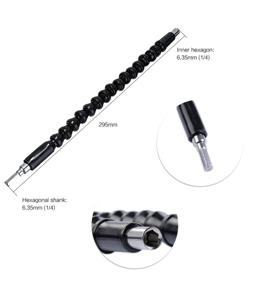 Estensore Trapano Cacciavite Ad Angolo 90° Snake Bit Flessibile Prolunga 2 Pz         