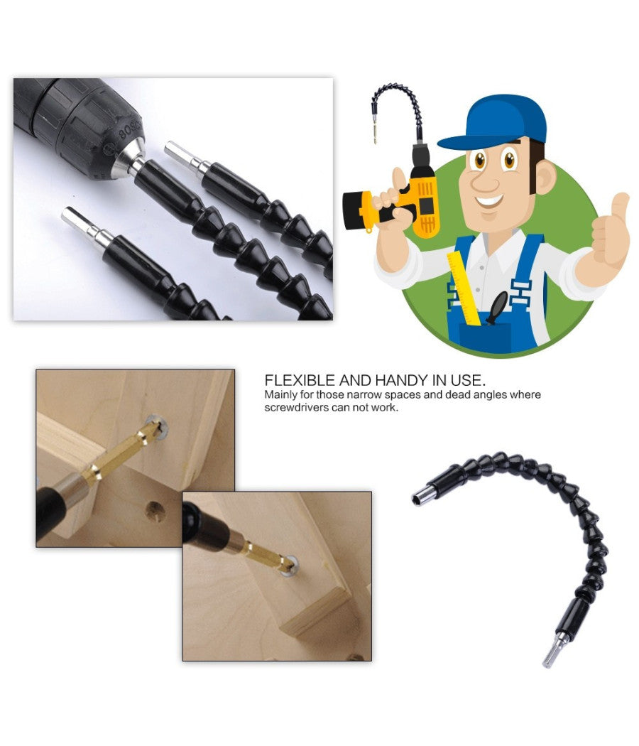 Estensore Trapano Cacciavite Ad Angolo 90° Snake Bit Flessibile Prolunga 2 Pz         