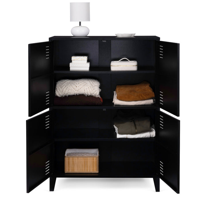 IDMarket - ESTER Armadio di design industriale a 4 ante in metallo nero