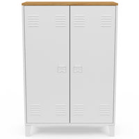 IDMarket - ESTER Armario de 2 puertas de metal blanco con encimera de madera de diseño industrial