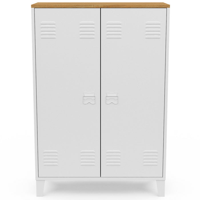 IDMarket - ESTER Armario de 2 puertas de metal blanco con encimera de madera de diseño industrial