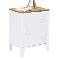 IDMarket - ESTER Mesilla de noche de 1 puerta de metal con tapa de haya de estilo industrial