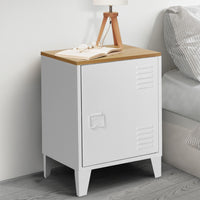 IDMarket - ESTER Mesilla de noche de 1 puerta de metal con tapa de haya de estilo industrial