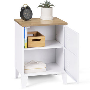 IDMarket - ESTER Mesilla de noche de 1 puerta de metal con tapa de haya de estilo industrial