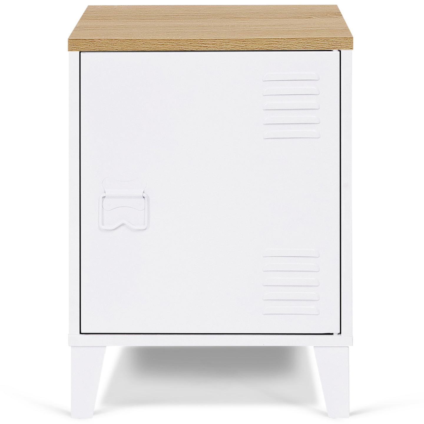 IDMarket - ESTER Mesilla de noche de 1 puerta de metal con tapa de haya de estilo industrial