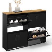 IDMarket - ESTER zapatero de metal negro de 4 puertas para 20 pares con tapa de madera de diseño industrial