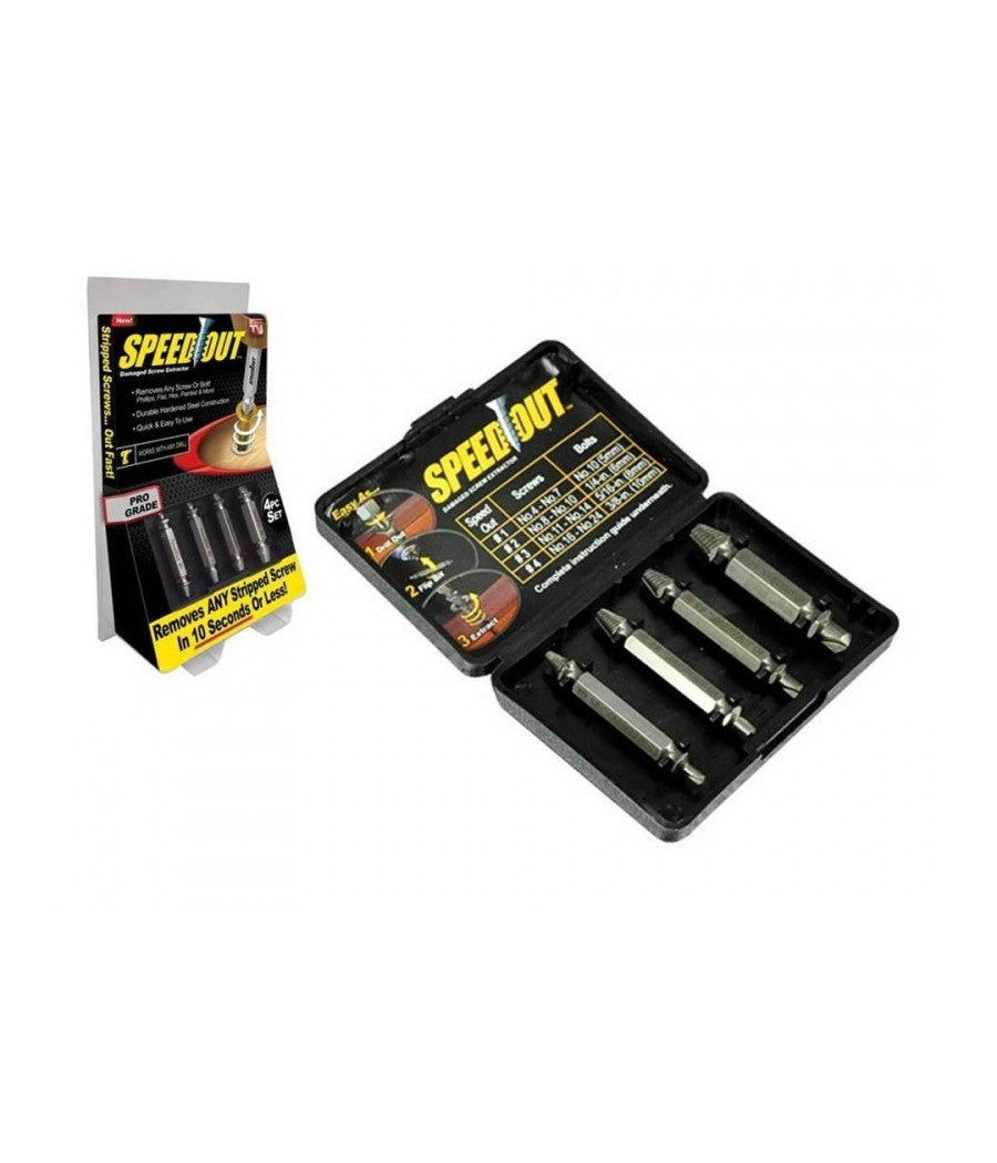 Estrattore Per Viti Consumate Sbanate Con Cofanetto Confezione Da 4pz Speedout Trapano         
