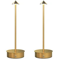 Set di 2 Lampade da Tavolo LED Ricaricabili con USB e Controllo Tattile e Luce Regolabile Ø10x30 cm Oro