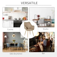 Sedia da Pranzo Moderna con Braccioli e Schienale in Finta Pelle con Gambe in Metallo, 63x61x84 cm, Marrone