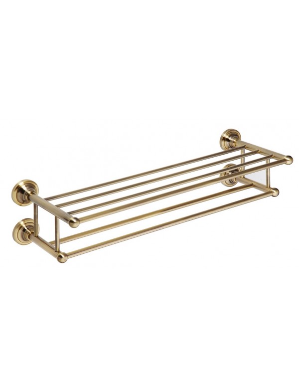 Mensola trapezoidale doppia RETRO con portasciugamani in ottone 66,5x16,5x22,5 cm
