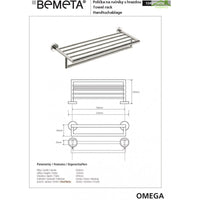 Mensola, mensola con portasciugamani OMEGA ottone cromato 55x12x26,5cm