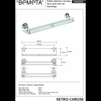Mensola doccia a parete con vetro RETRO e saliscendi in ottone cromato 60x9x12 cm