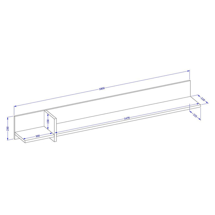 Scaffale da muro 180cm colore rovere e nero. Collezione HAVANA.