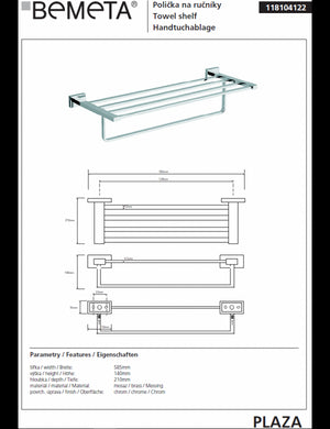 Portasciugamani a muro cromato PLAZA 21x58,5x14 cm