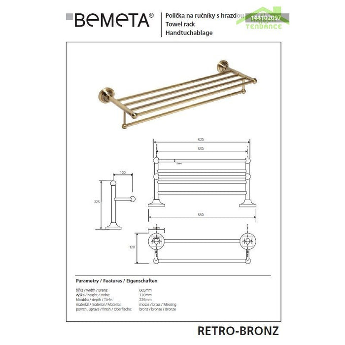 Portasciugamani RETRO in ottone 66,5x12x22,5 cm