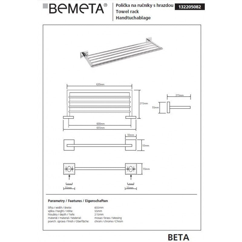Mensola, portasciugamani in ottone cromato 65,5cmx 21,5cmx55cm