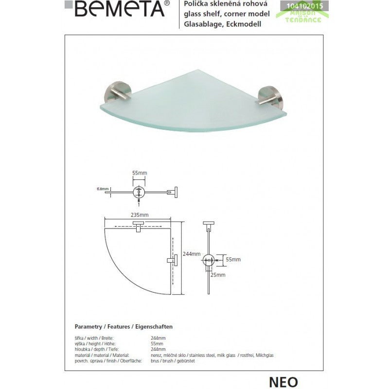 Mensola, mensola angolare in vetro NEO 24x24x5,5cm