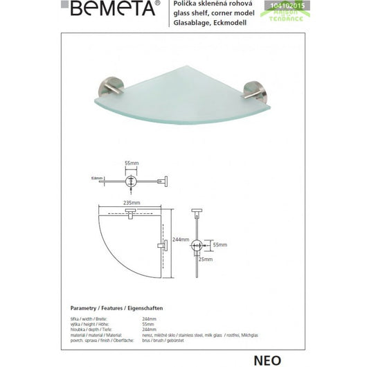 Mensola, mensola angolare in vetro NEO 24x24x5,5cm