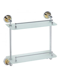 Mensola a muro doccia doppio vetro RETRO in ottone cromo-oro 40x42x12cm