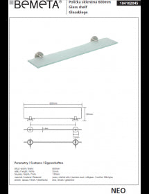 Mensola per doccia NEO in vetro 60x13x5,5cm