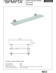 Mensola per doccia NEO in vetro 60x13x5,5cm