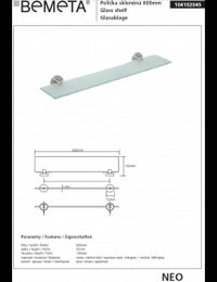 Mensola per doccia NEO in vetro 60x13x5,5cm
