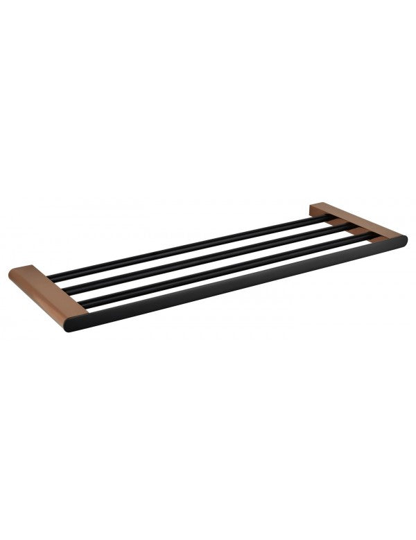 Mensola porta asciugamani GALLA in ottone nero e oro 60 x20 x2 cm