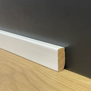 96ML di BATTISCOPA Squadrato BASSISSIMO laccato bianco in legno MASSELLO 30X13