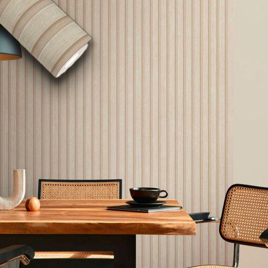 Rotolo da 5 mq di Carta da Parati LAMELLI LEGNO MILLERIGHE 3D effetto Boiserie CREAM