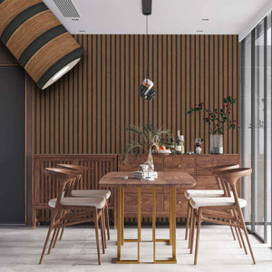 Rotolo da 5 mq di Carta da Parati LAMELLI LEGNO MILLERIGHE 3D effetto Boiserie ROVERE BRUNO