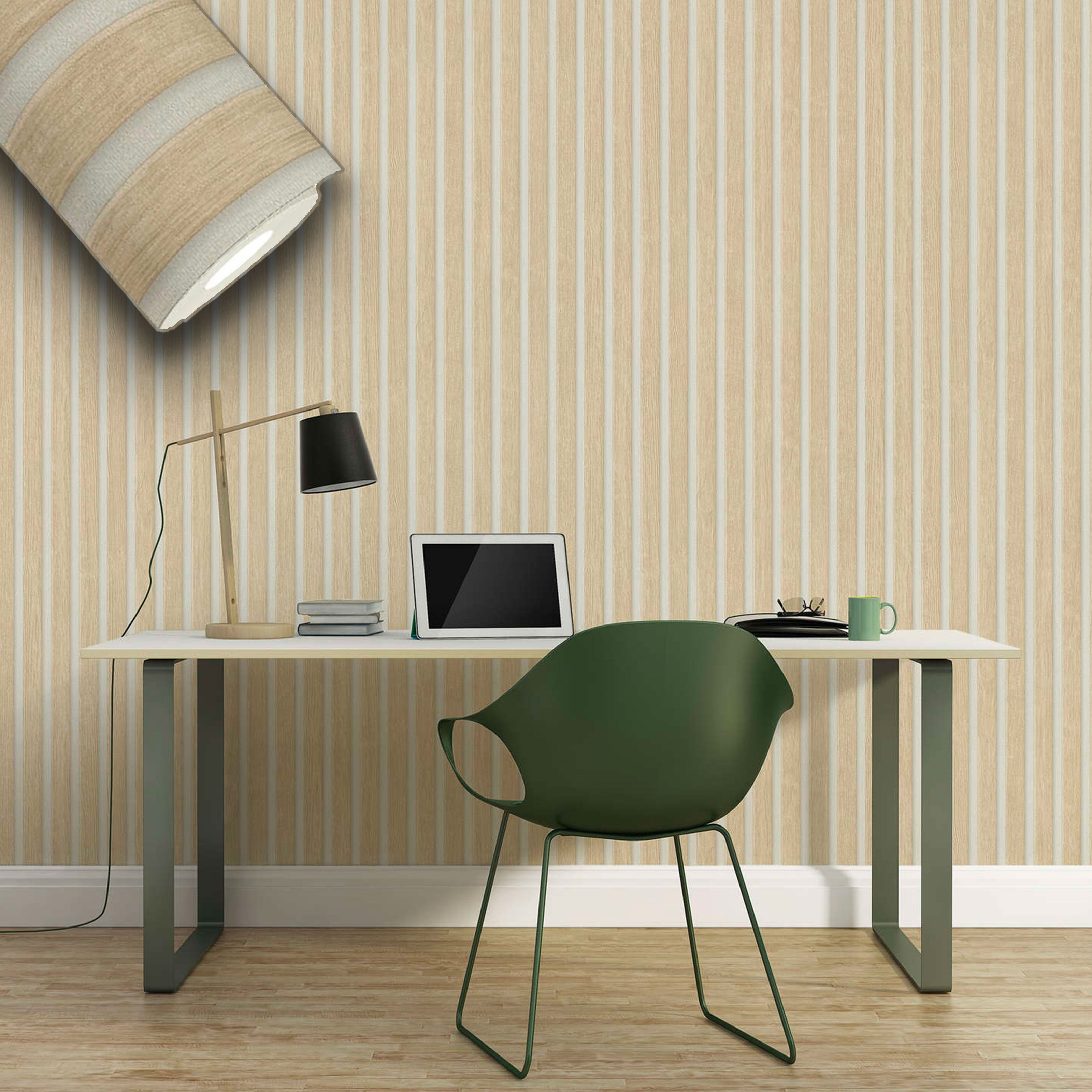 Rotolo da 5 mq di Carta da Parati LAMELLI LEGNO MILLERIGHE 3D effetto Boiserie SBIANCATO