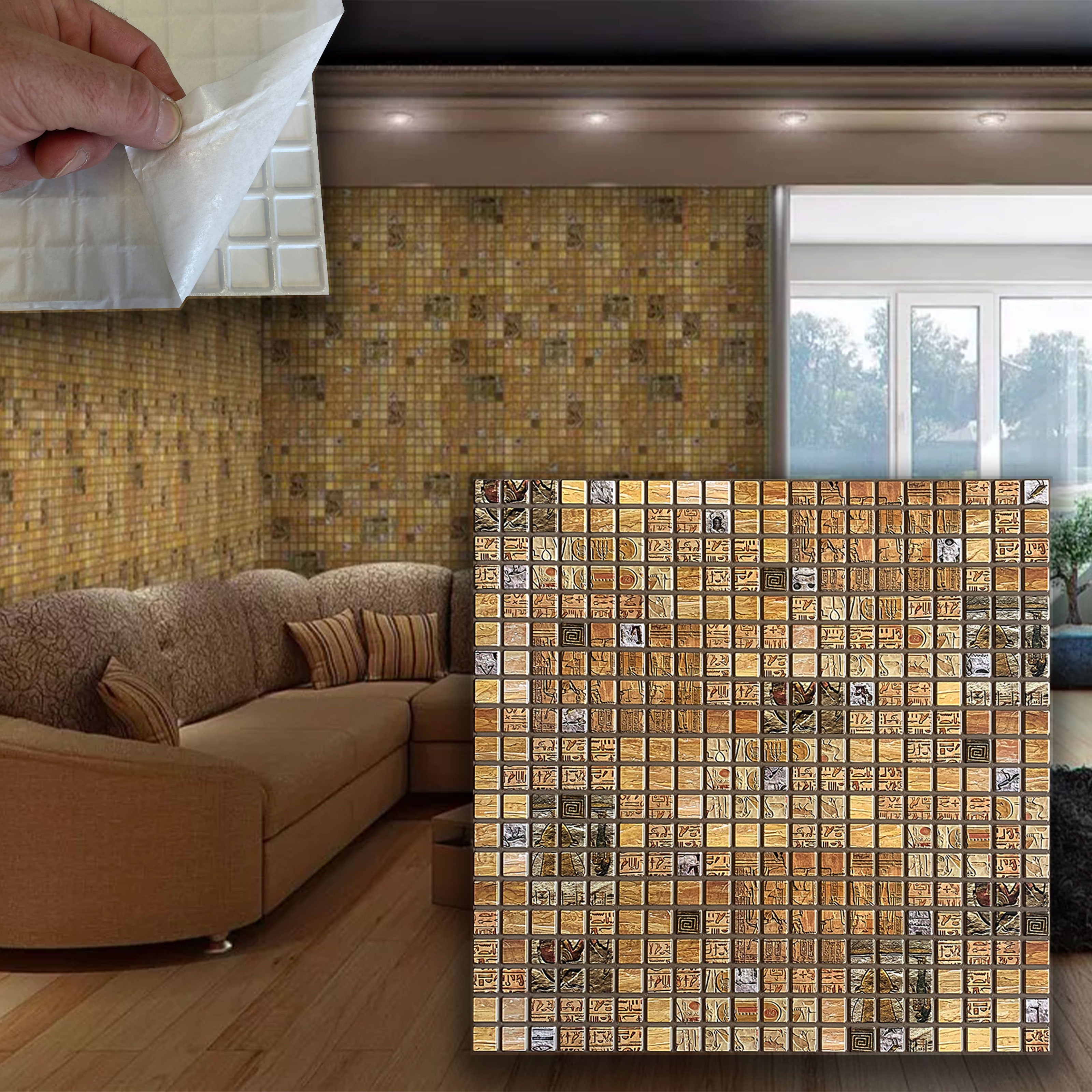Pannelli 3D "AUTOADESIVI" in PVC EGYPT effetto MOSAICO BAGNO DOCCIA Realistici e isolanti.