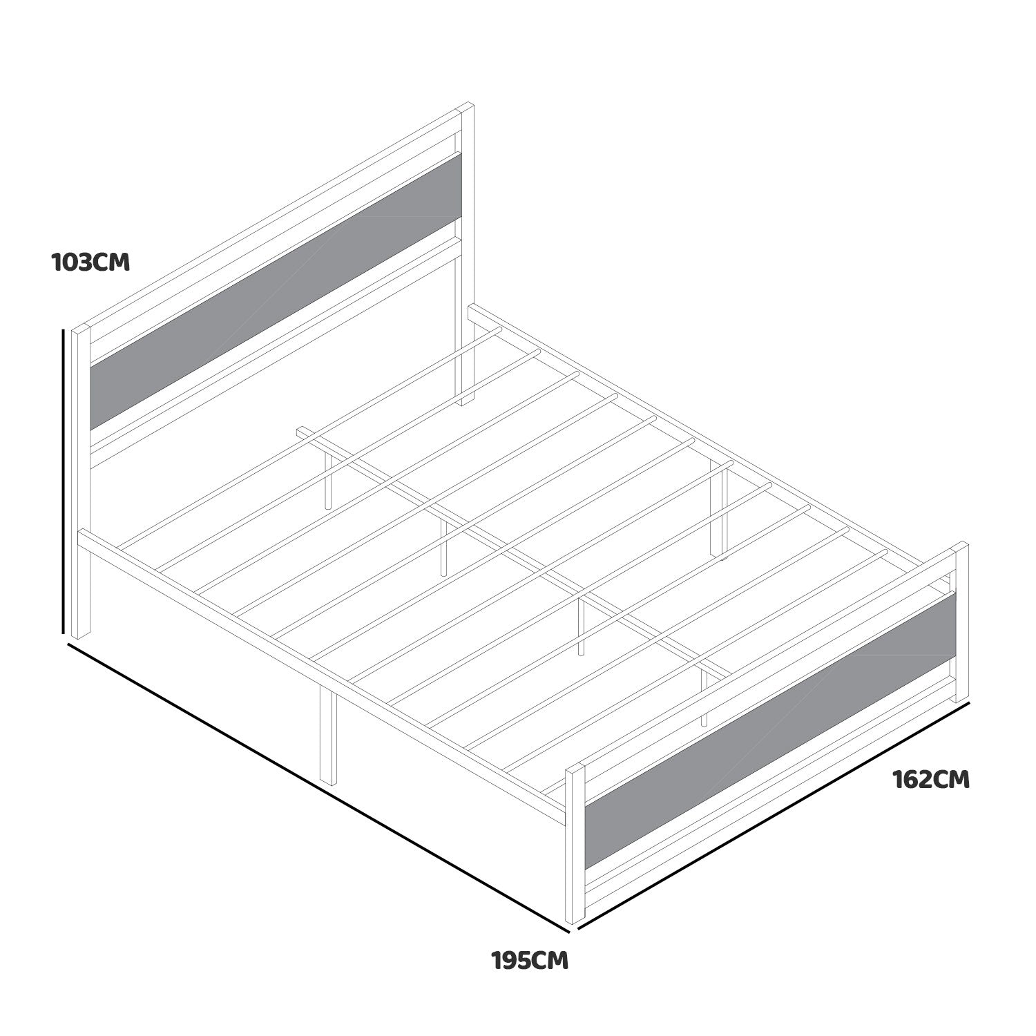 Etna - Struttura letto matrimoniale in legno e metallo, 162x195 cm colore marrone