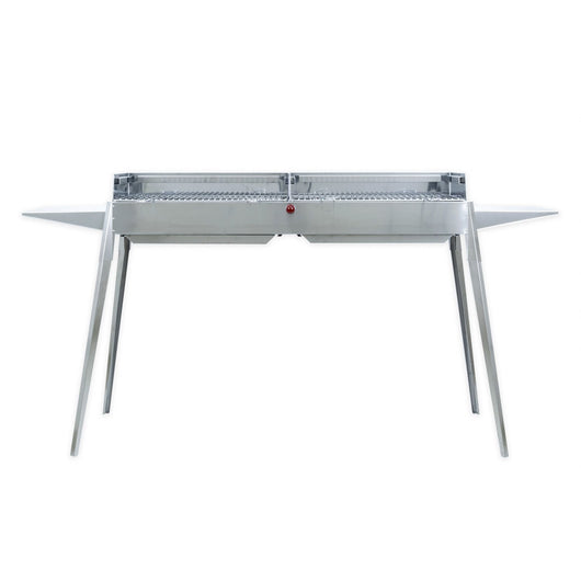 Etna - Barbecue portatile professionale in acciaio inox bbq pieghevole a carbonella o legna con mensole laterali. Maxi