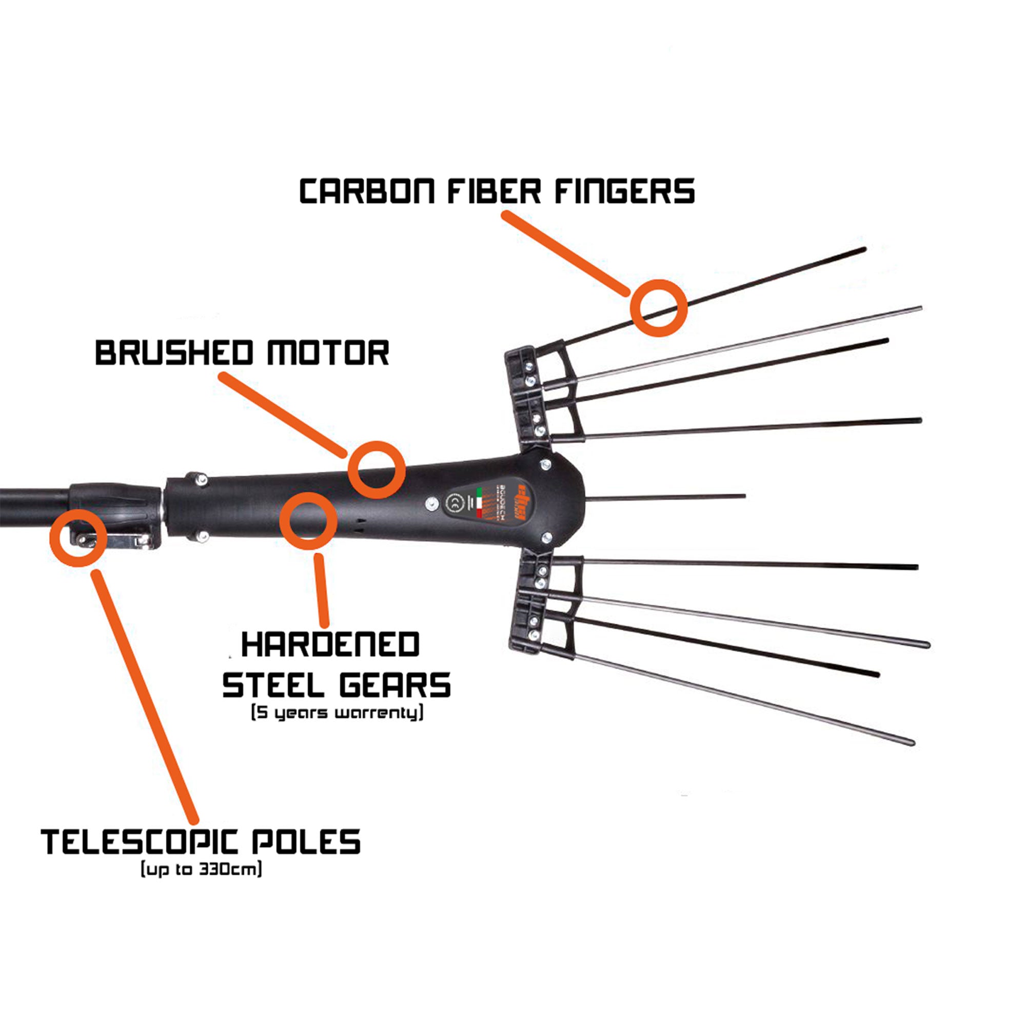 Etna Tremor 330 - Abbacchiatore Elettrico 12V Scuotitore per Olive 370W 1110 bpm con Asta Telescopica 330 cm