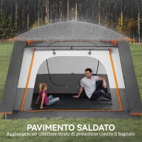 Tenda da Campeggio per 4-6 Persone con 2 Stanze e Veranda, Impermeabile e UPF 30+, Borsa di Trasporto, Grigio