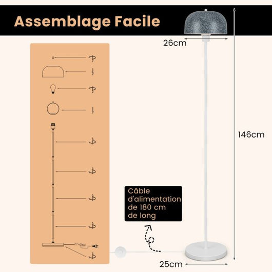 Lampada da terra 146 cm lampada con paralume e interruttore a pedale lampada con base zavorrata base e27 per soggiorno camera da letto ufficio 20_0002992