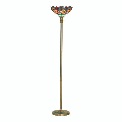 Piantana Drafonfly Tiffany Ottone antico Vetro colorato Luce E27