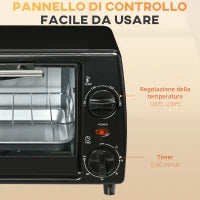 Fornetto Elettrico 10L da 750W con Temperatura Regolabile e Timer, 36.5x26x22 cm, Nero