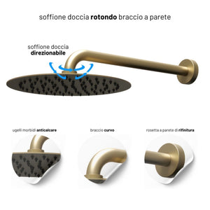 Set per doccia soffione tondo in acciaio inox 250 millimetri finitura oro *** finitura- oro matt satinato, confezione 1