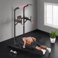 Barra per Trazioni Power Tower Stazione Fitness Multifunzione Regolabile 189-239cm in Acciaio Nero Rosso