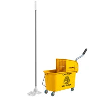 Secchio Lavapavimenti Professionale 20L con Mocio, Strizzatore, Ruote e Manico, 45x26.5x70 cm, Giallo