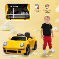 Auto elettrica per bambini, con telecomando, lettore MP3, luci a LEDe clacson, Giallo