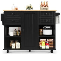 Isola cucina moderna, con spazio di conservazione multifunzionale, 127x46x91,5 cm, Nero