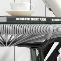 Tavolino da Giardino Stile Boho, Tavolino d'Appoggio in PE-Rattan, Vetro Temperato, Resistente alle Intemperie, 50 cm x 50 cm x 50 cm, Grigio